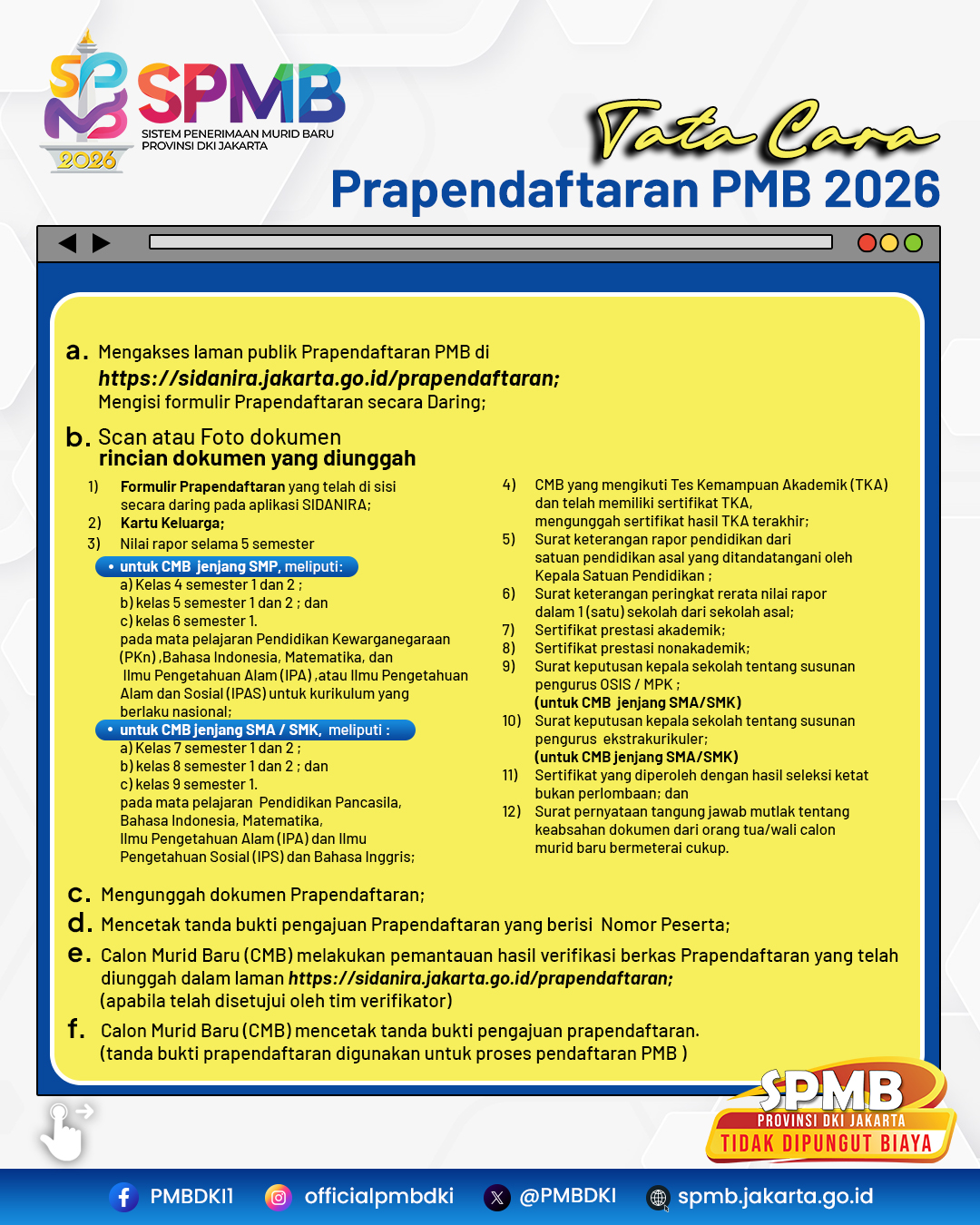 Tatacara Prapendaftaran